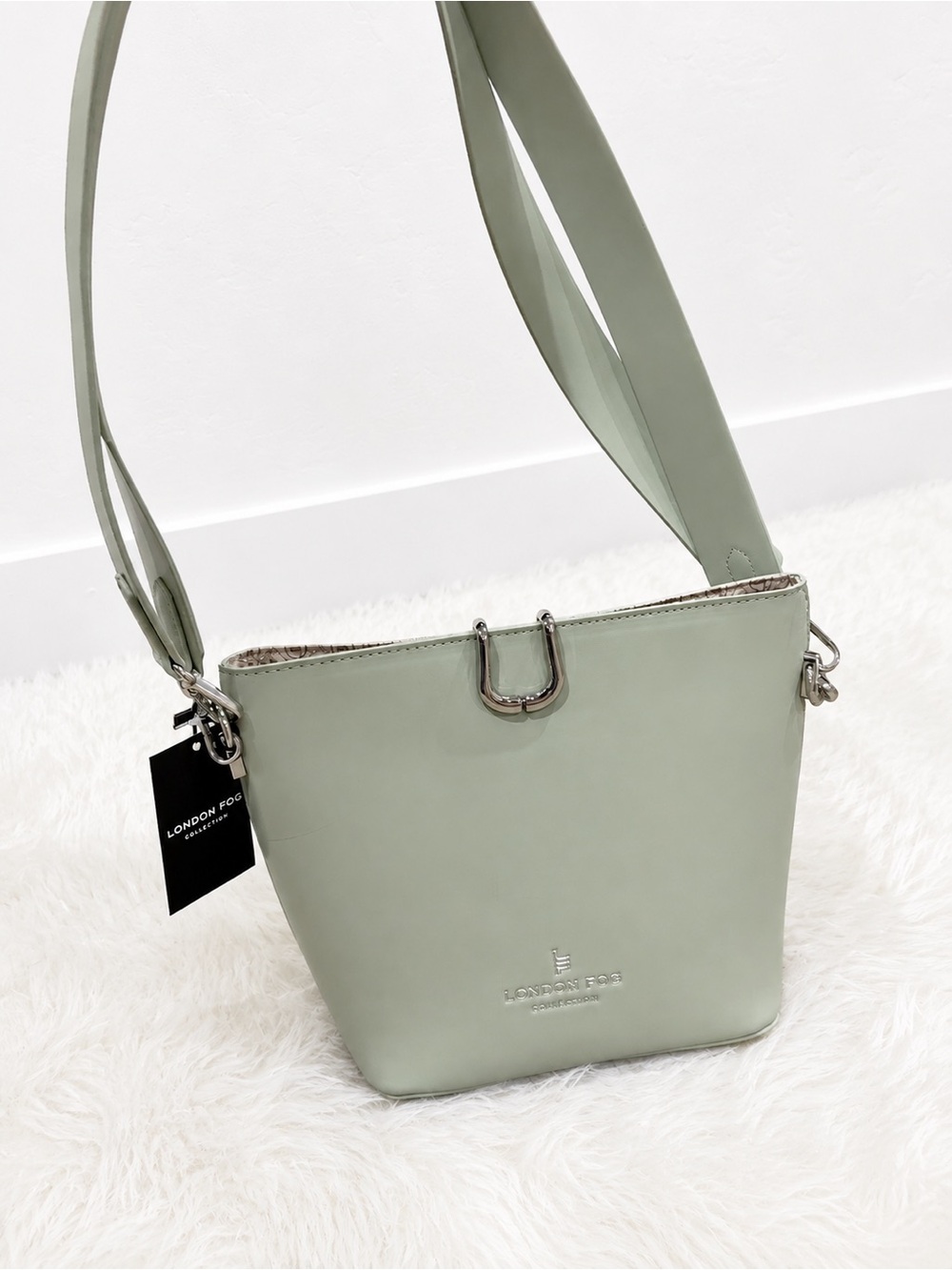 London Fog Light Sage Green Leather Crossbody Bag